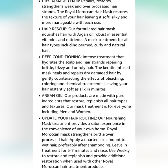 Royal Moroccan Nurishing Hair Masks - Set of 2! - For thin / damaged hair - Picture 9 of 9